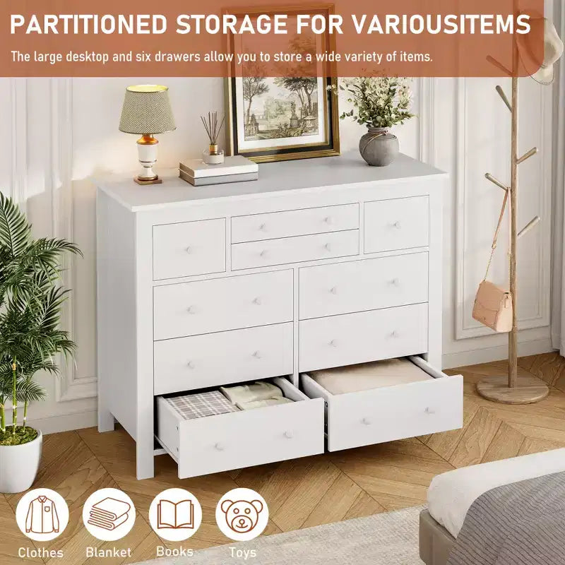 47" Wide Wooden Dresser – Black / White, Multi-Room Storage for 1–2 Users