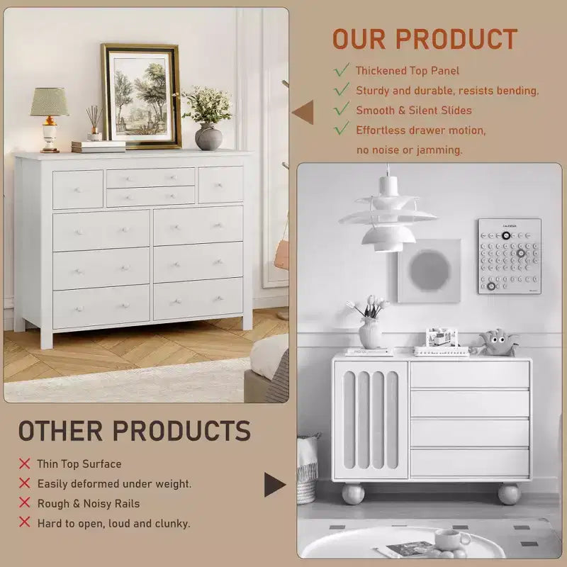 47" Wide Wooden Dresser – Black / White, Multi-Room Storage for 1–2 Users