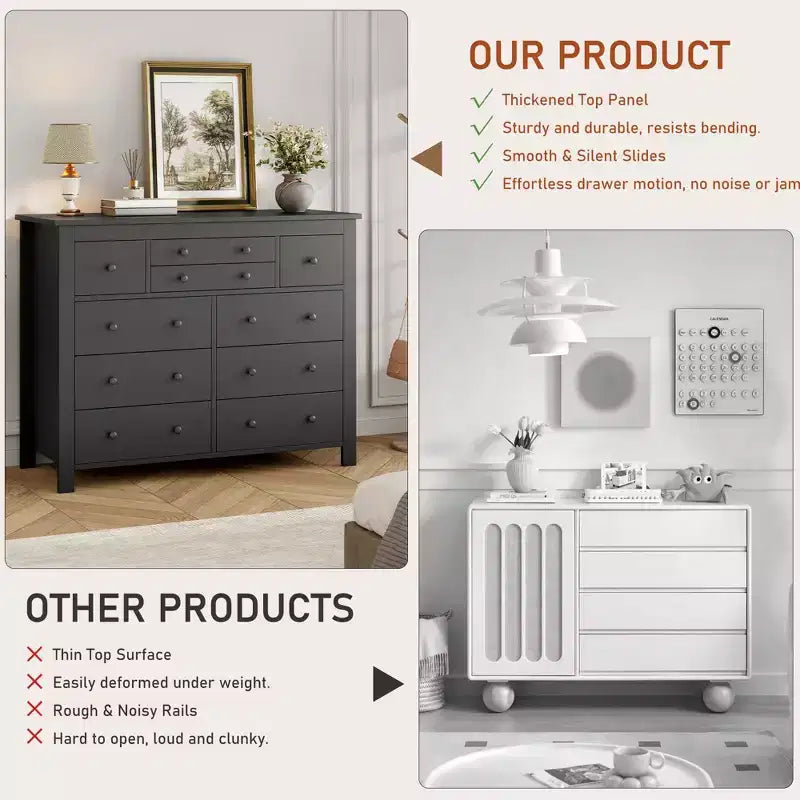 47" Wide Wooden Dresser – Black / White, Multi-Room Storage for 1–2 Users