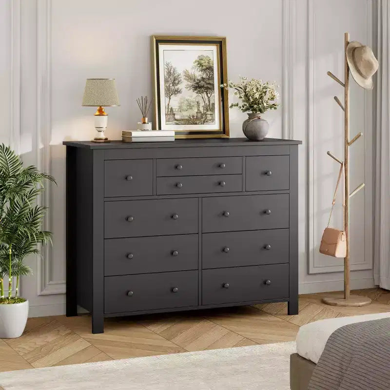 47" Wide Wooden Dresser – Black / White, Multi-Room Storage for 1–2 Users
