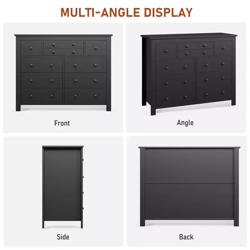 47" Wide Wooden Dresser – Black / White, Multi-Room Storage for 1–2 Users