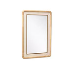 Specchio Decorativo da Parete Rettangolare con Angoli Arrotondati, Cornice in Legno di Caucciù (Hevea) da 35 mm con Dettagli in Ecopelle Marrone