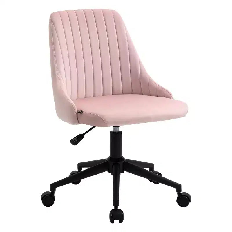 Mid-Back Office Chair, Velvet Vanity Chair with Adjustable Height and 360 Swivel Wheels, Upholstered Comfy Chair for Office, Home, Pink