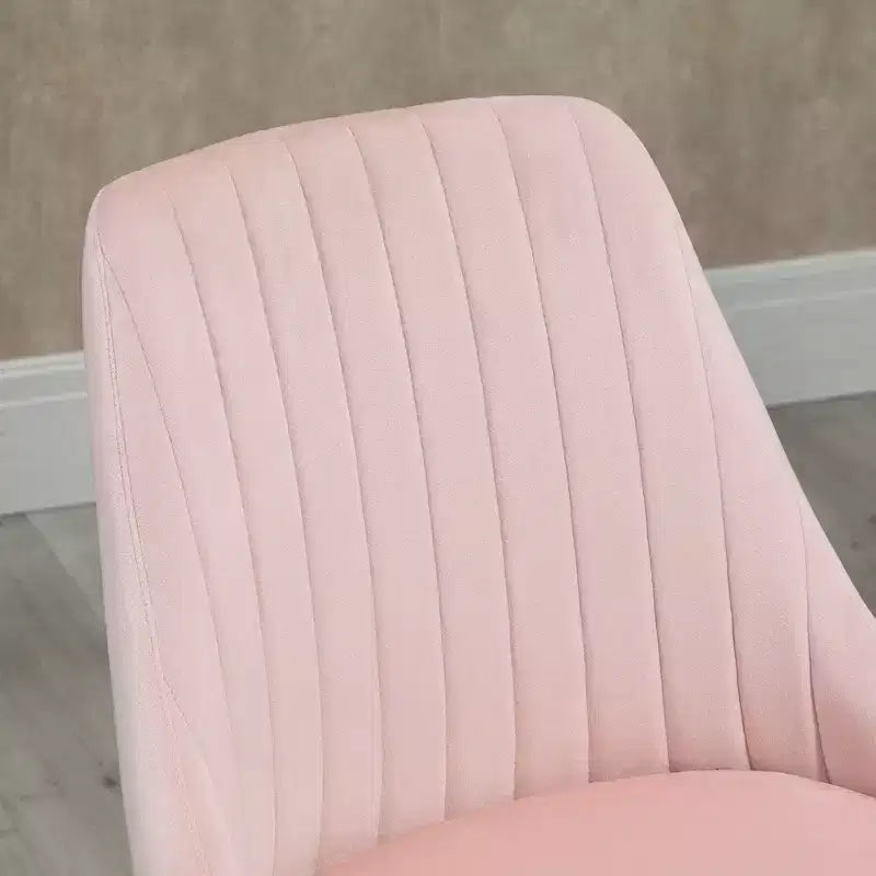 Mid-Back Office Chair, Velvet Vanity Chair with Adjustable Height and 360 Swivel Wheels, Upholstered Comfy Chair for Office, Home, Pink